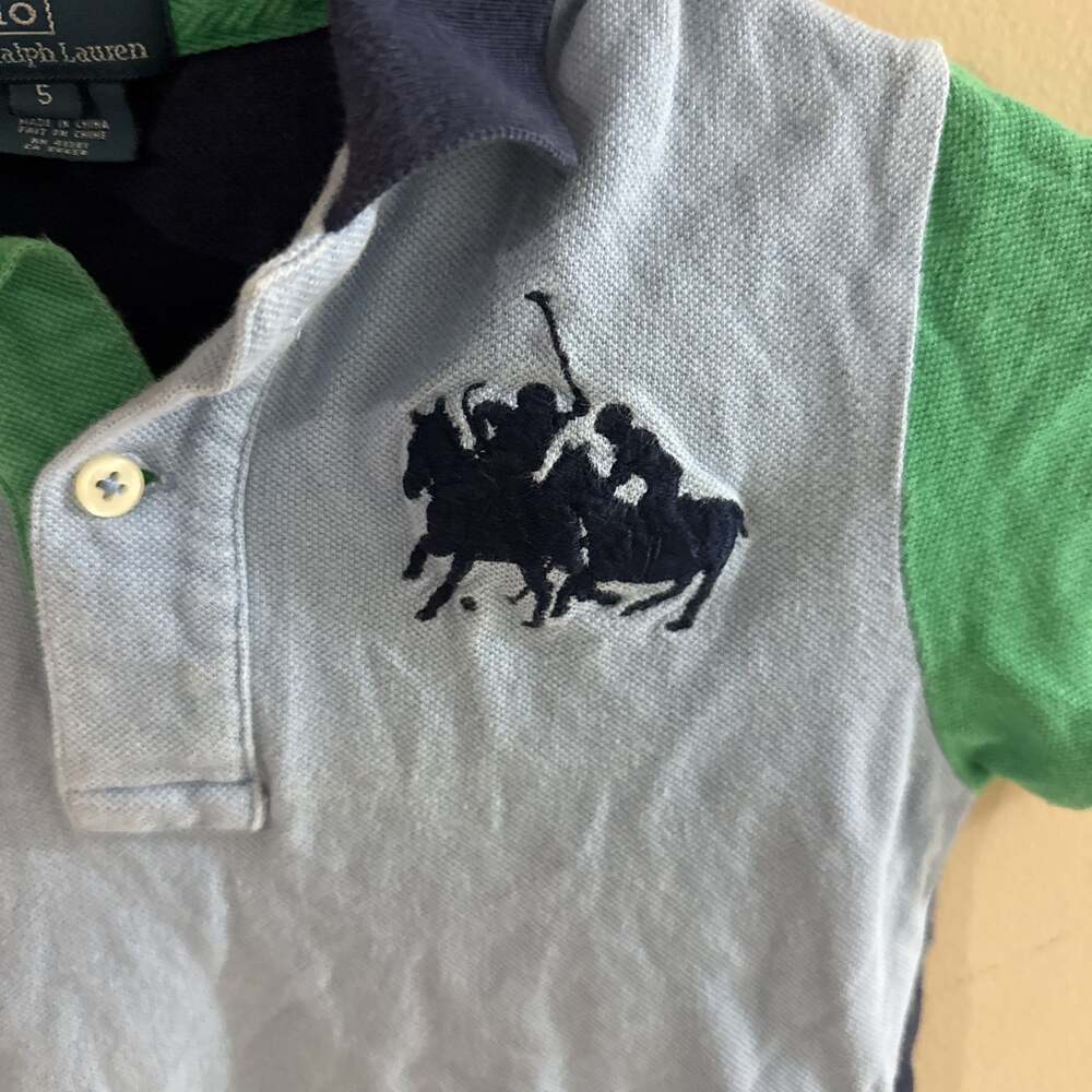 Polo Ralph Lauren Boys' Color Blocked Polo Shirt, Sz 5, Big Pony, "3" Sleeve - Picture 4 of 5
